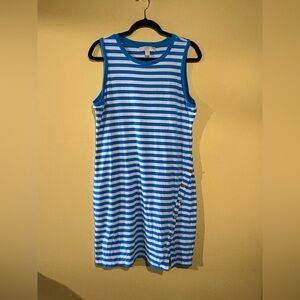 Michael Kors Blue and White Striped Crewneck Dress